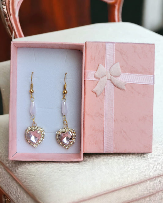 Gold and Pink Heart shaped Earrings