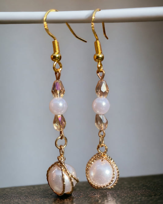 Faux Pearl waterdrop shaped glass long Earrings