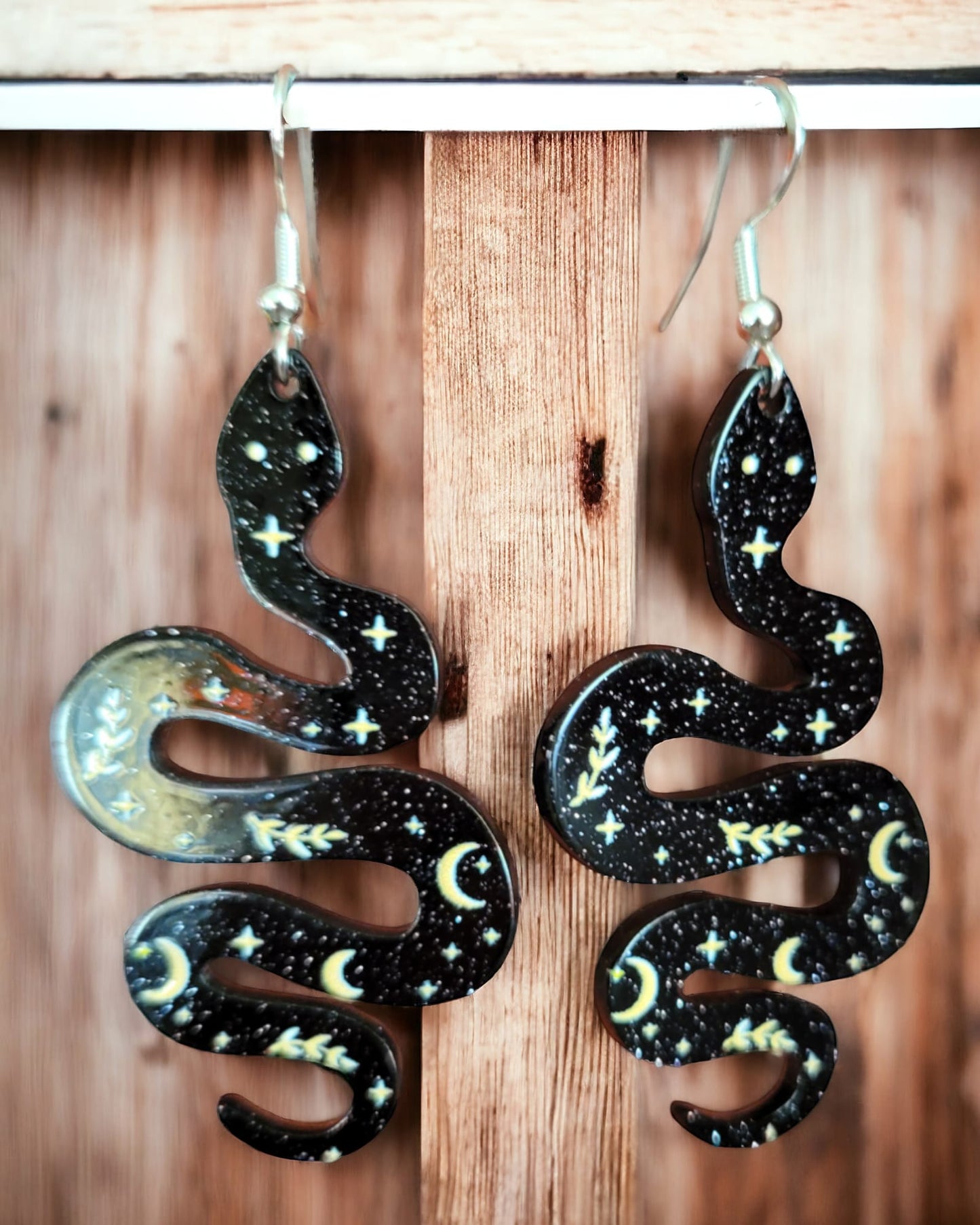 Black Glitter Snake Earrings