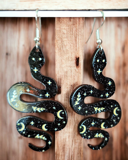 Black Glitter Snake Earrings