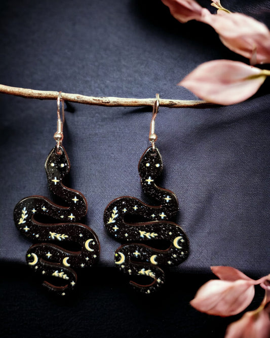 Black Glitter Snake Earrings